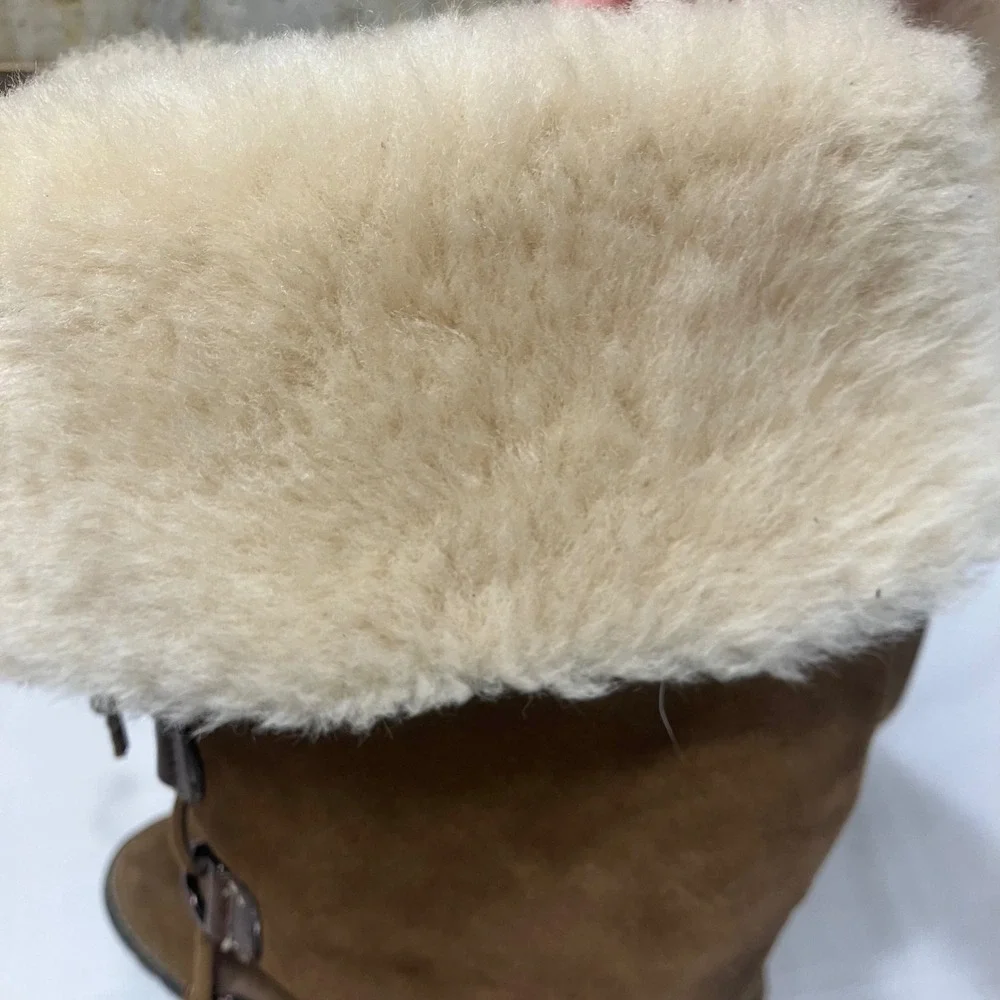 Sofft Barbourne Brown Suede Faux Fur Trim Tall Winter Boots Lace Up Womens 7.5